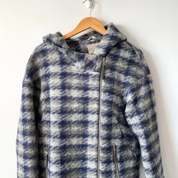 Soia & Kyo Kym Wool Blend Check Plaid Zip  Jacket Hooded Coat Sz Medium - Picture 7 of 12